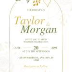 FREE PDF Invitation – Gold Line and White Roses  Wedding Invitations