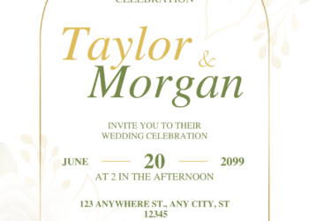 Gold Line and White Roses Wedding Invitations