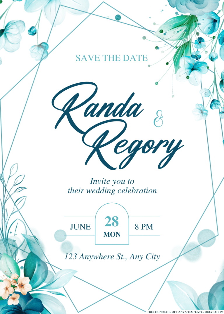 Horizontal Blue Watercolor Wedding Invitations