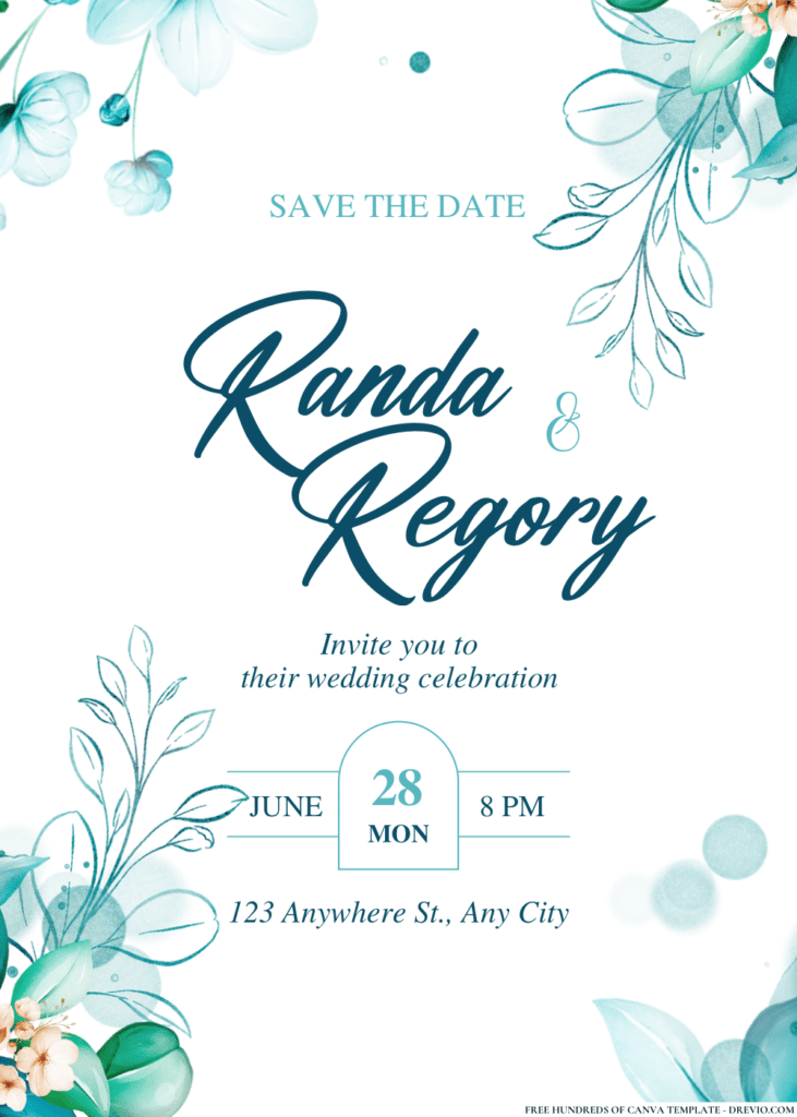 Horizontal Blue Watercolor Wedding Invitations