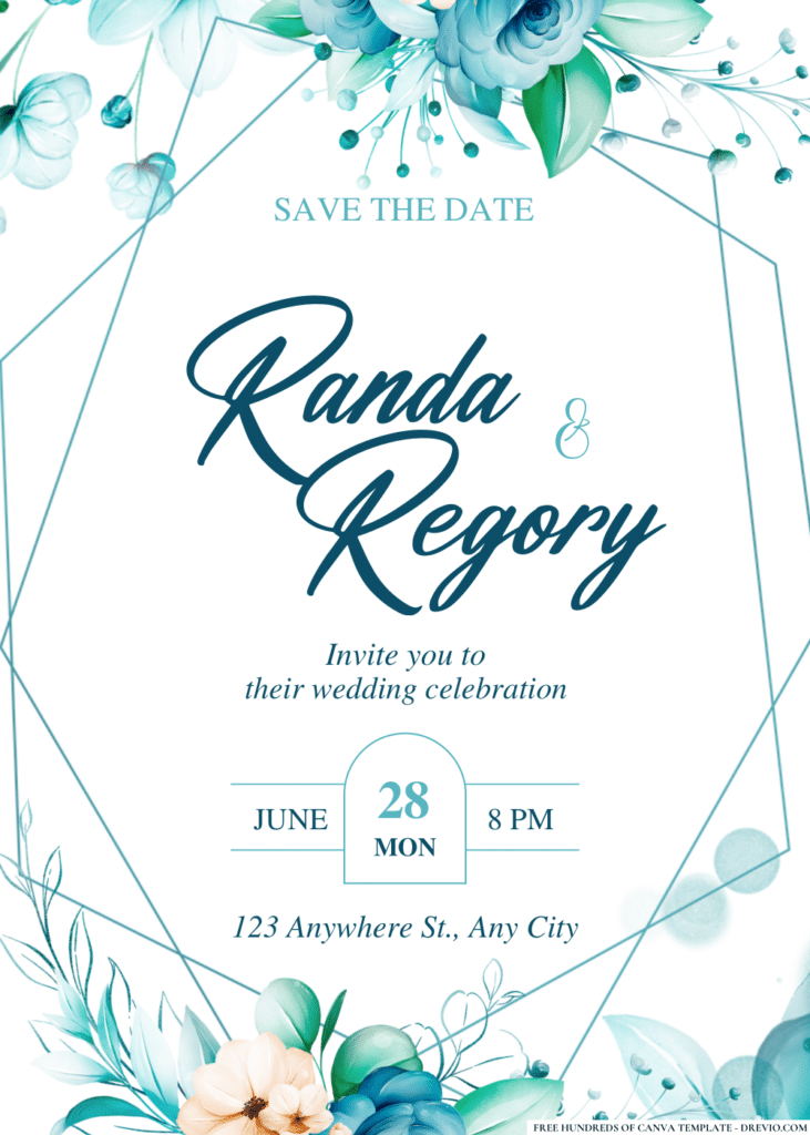 Horizontal Blue Watercolor Wedding Invitations