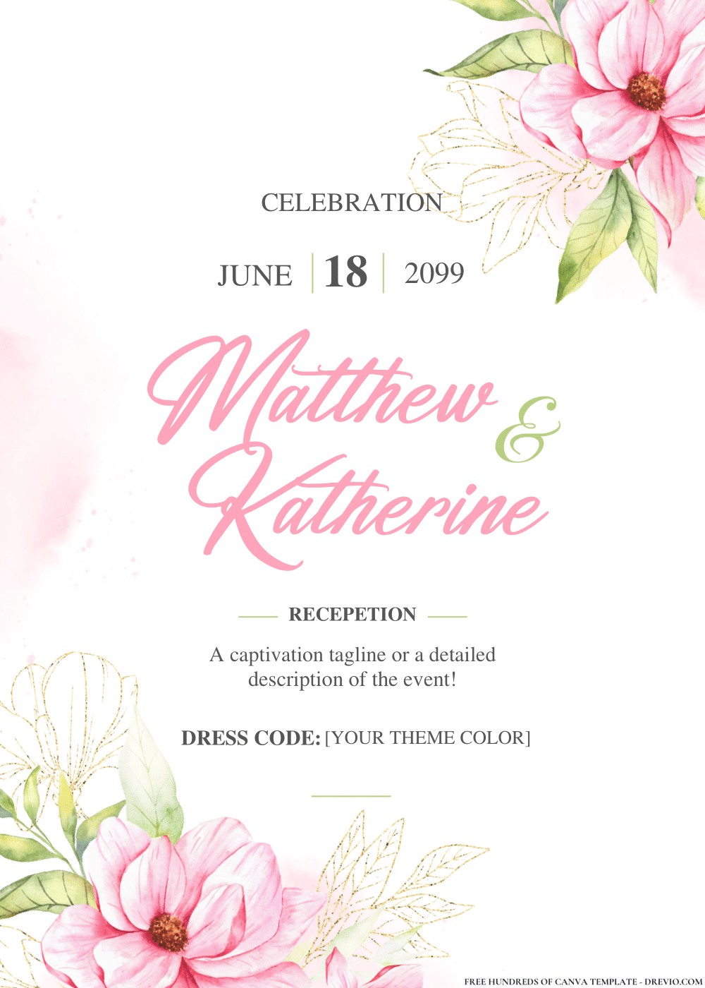 FREE PDF Invitation – Magnolia Bouquet Watercolor Wedding Invitations