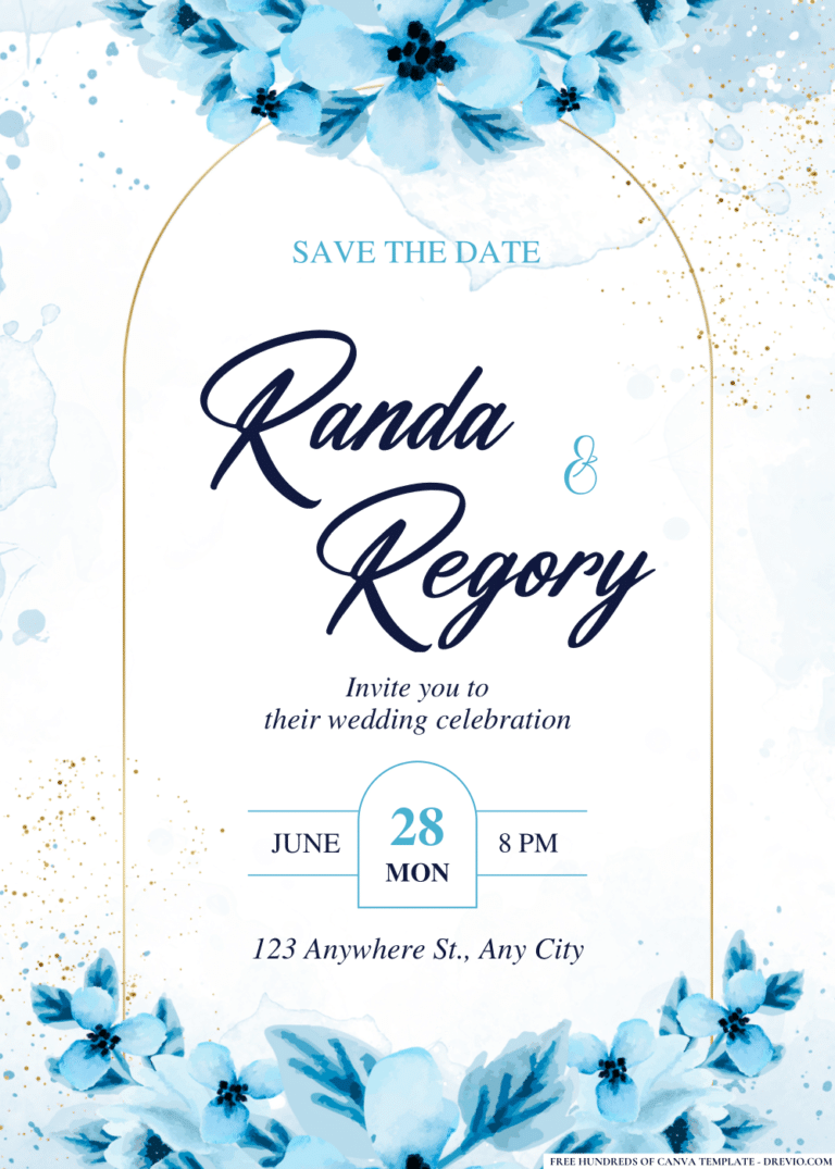 Floral Blue Pastel Watercolor Wedding Invitations