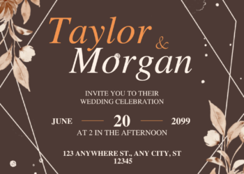 Orange Brown Flower Arrangement Wedding Invitation