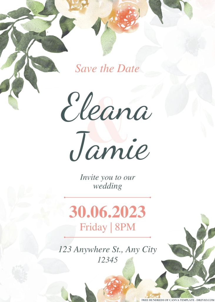 Blush Roses Floral Bouquet Wedding Invitations