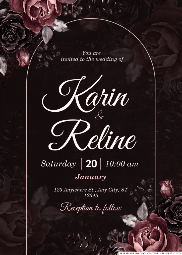 Dark Roses Floral Arrangement Wedding Invitations