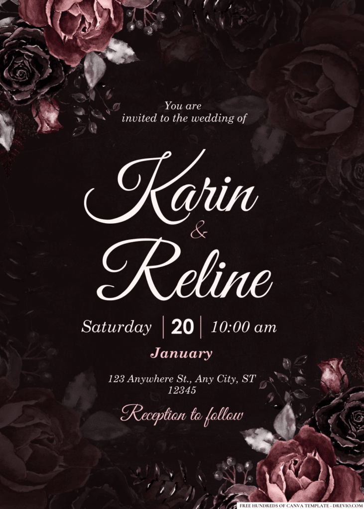 Dark Roses Floral Arrangement Wedding Invitations