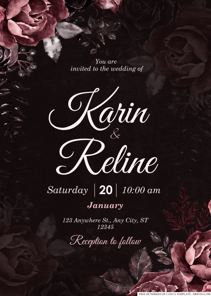 Dark Roses Floral Arrangement Wedding Invitations
