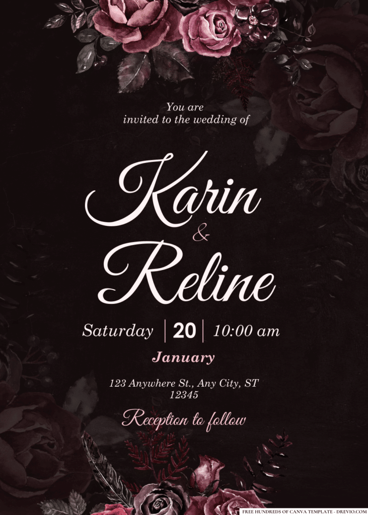 Dark Roses Floral Arrangement Wedding Invitations