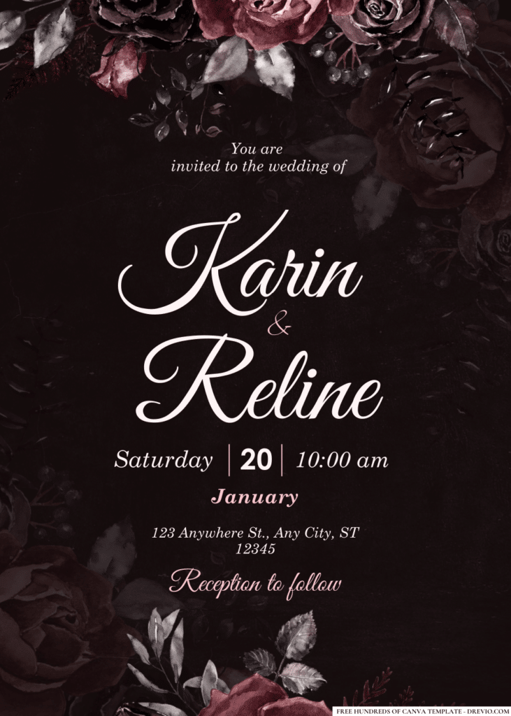 Dark Roses Floral Arrangement Wedding Invitations