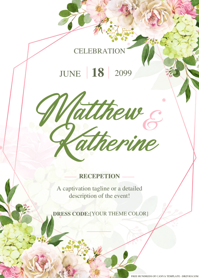 Greenery Pink Bouquet Flowers Wedding Invitation