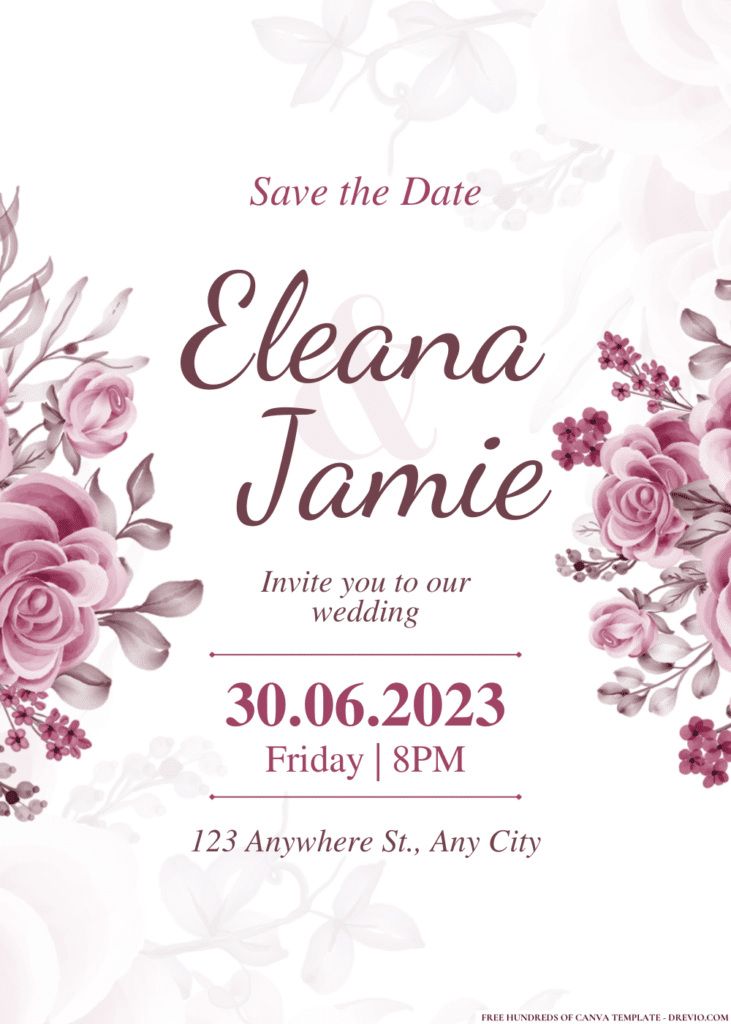 Dark Pink Flower Wedding Invitations