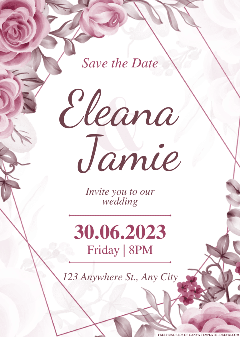 Dark Pink Flower Wedding Invitations