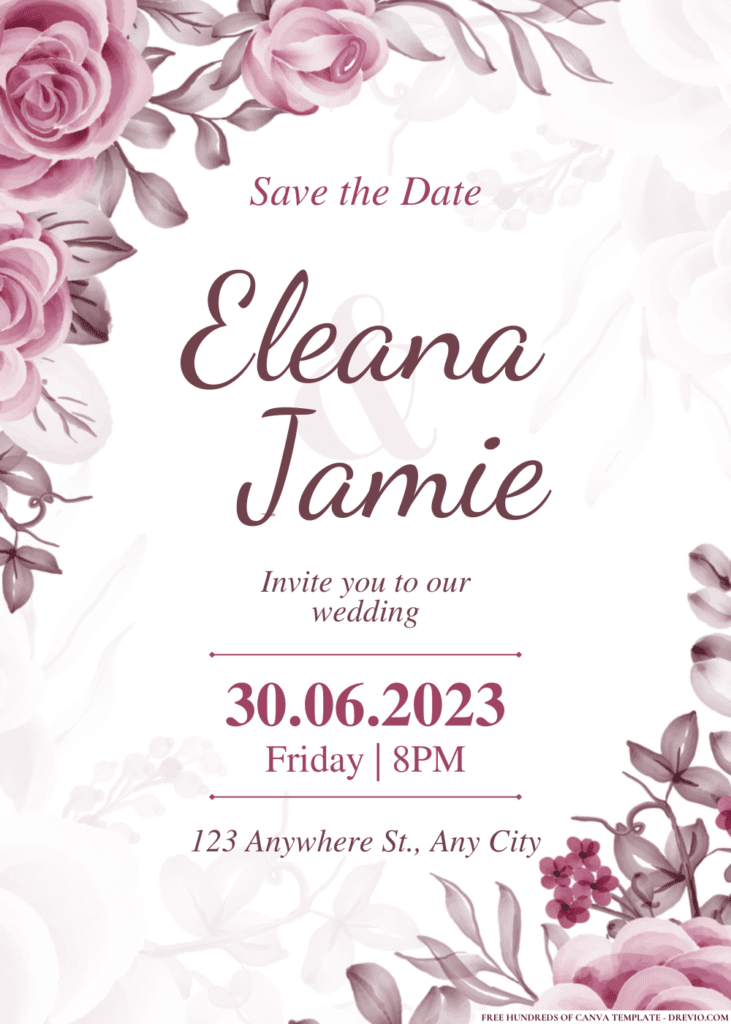 Dark Pink Flower Wedding Invitations