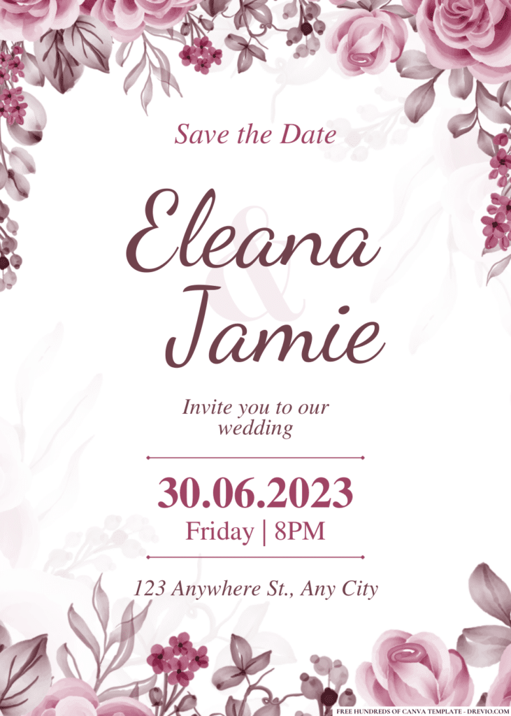 Dark Pink Flower Wedding Invitations