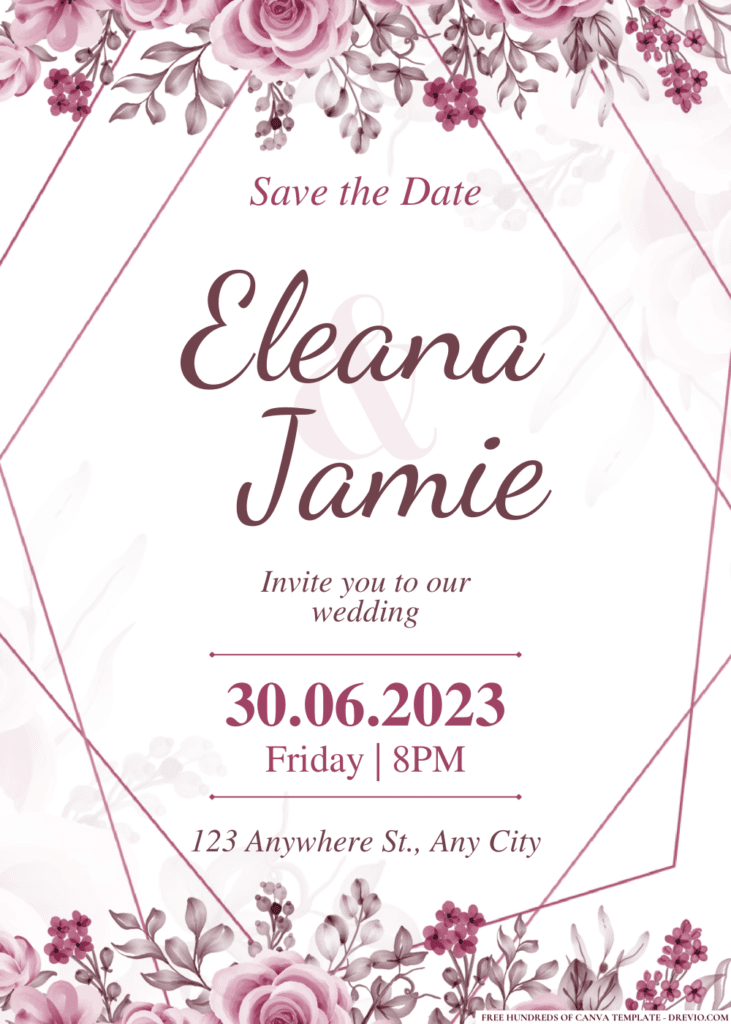 Dark Pink Flower Wedding Invitations