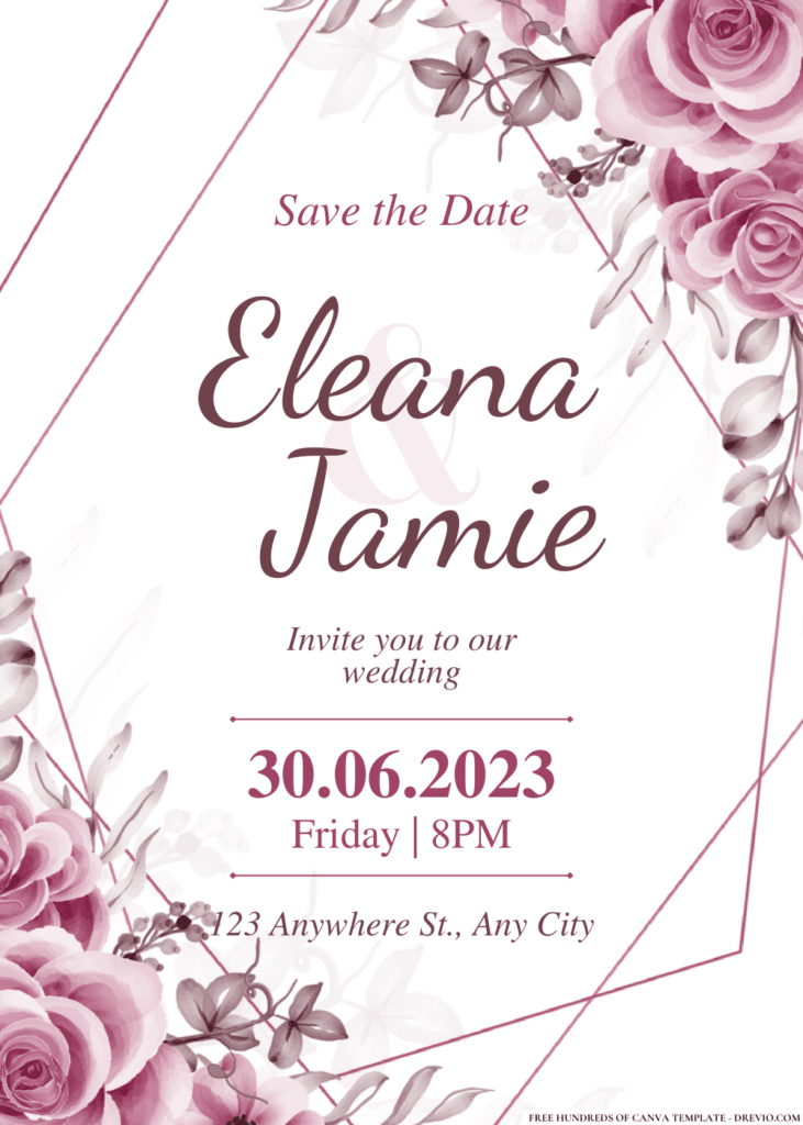 Dark Pink Flower Wedding Invitations