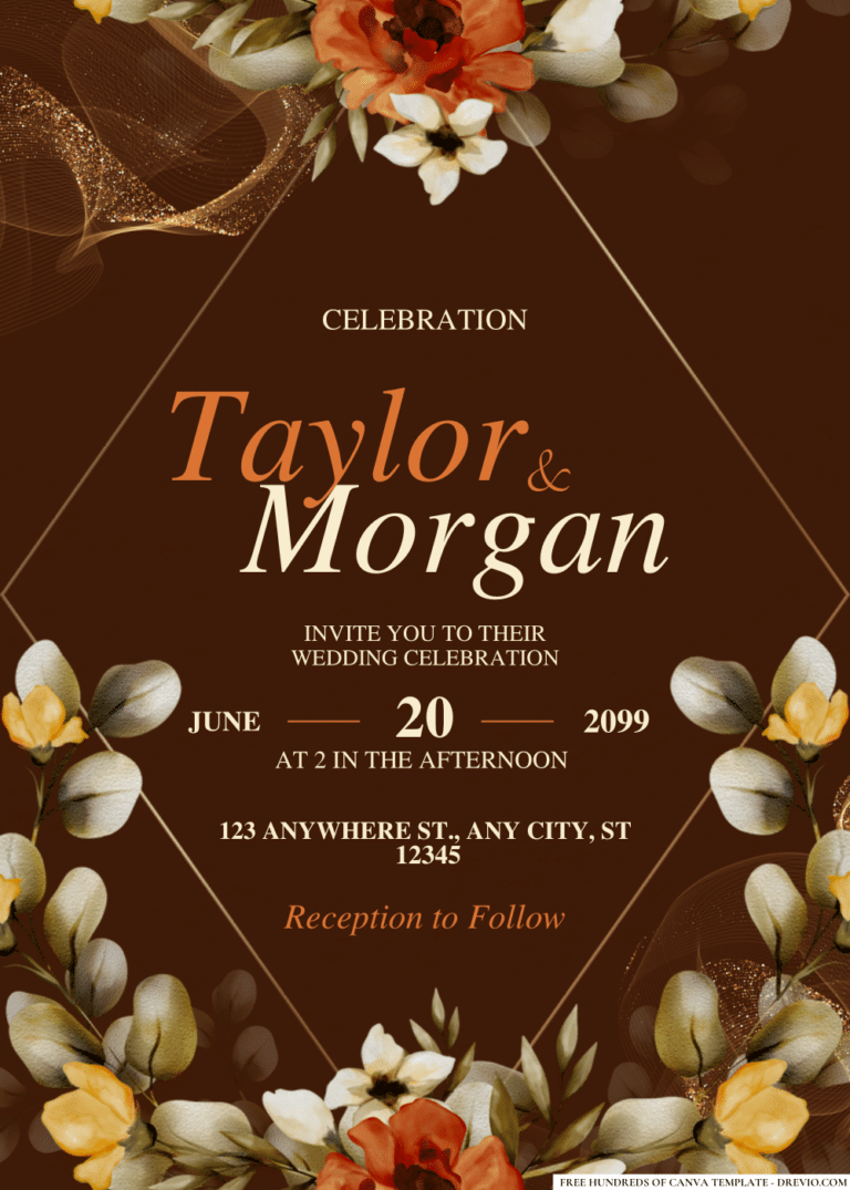 Boho Orange Floral Wedding Invitations