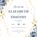 Dark Blue Gold Line Floral Wedding Invitations