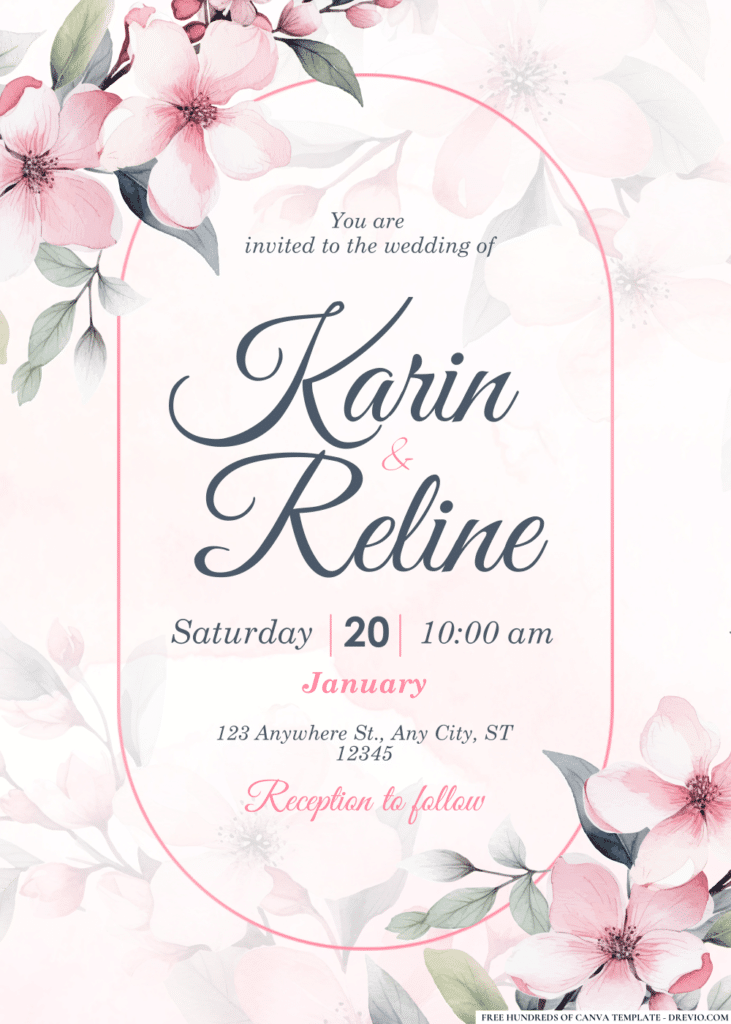 Pink Floral Arrangements Wedding Invitations