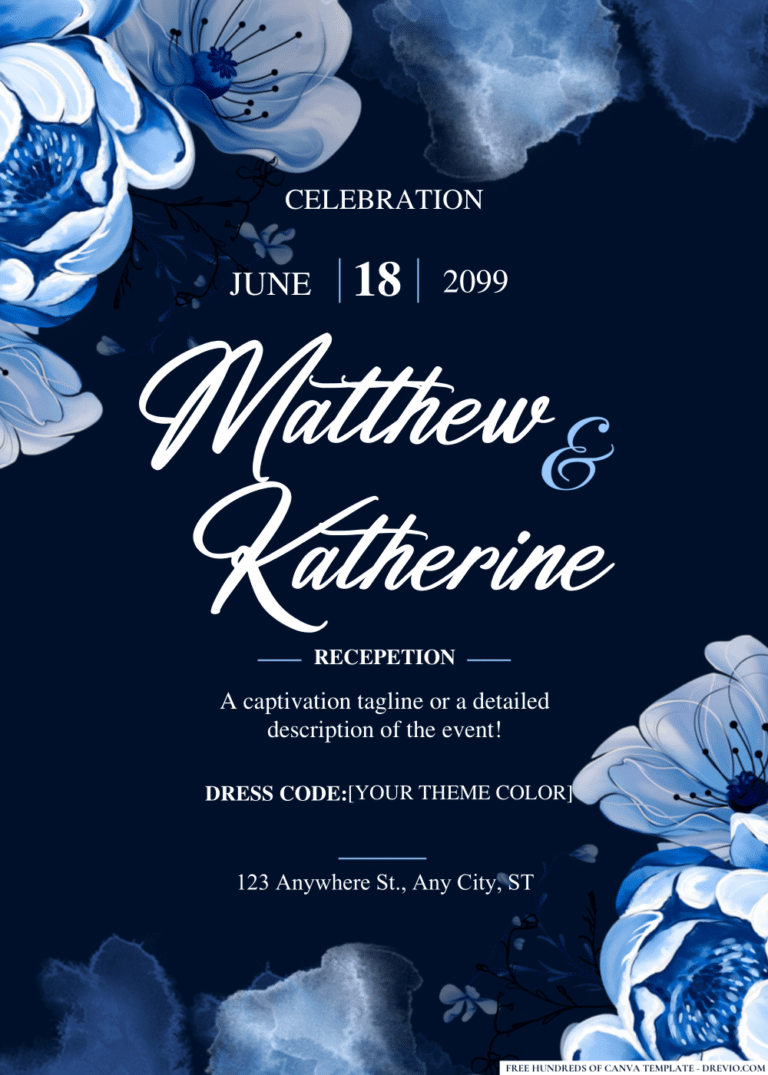 Blue Very Peri Flowers Wedding Invitations