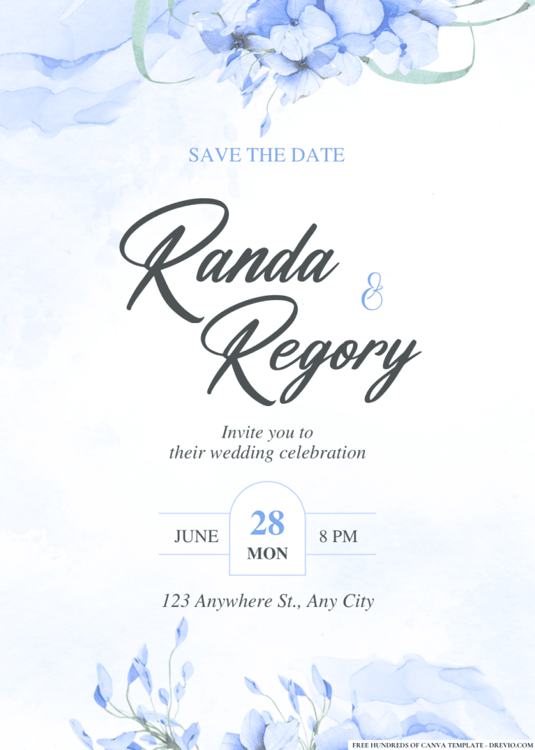 Watercolor Blue Hydrangeas Wedding Invitations