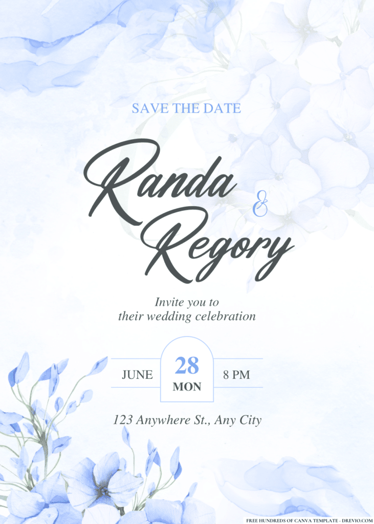 Watercolor Blue Hydrangeas Wedding Invitations