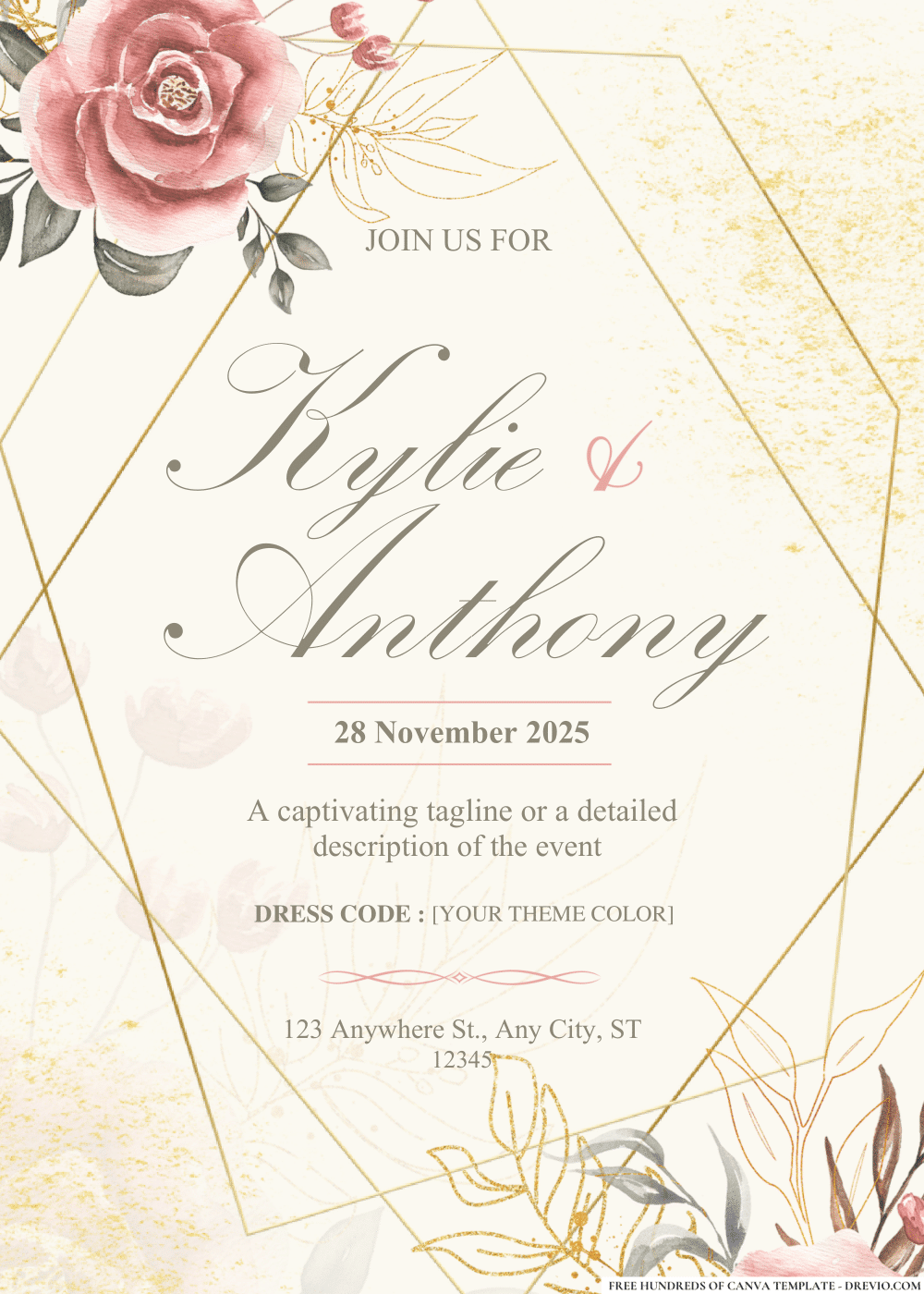 FREE PDF Invitation – Pink Flower and Greenery Wedding Invitations