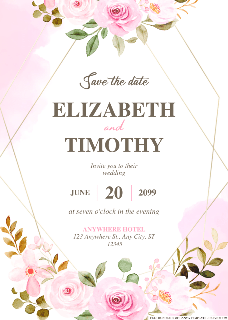 Watercolor Rose Flower Wedding Invitations