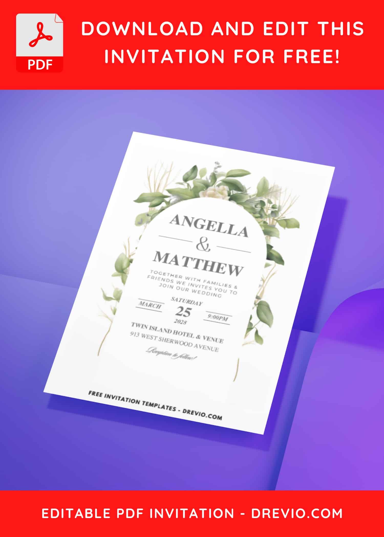 (Easily Edit PDF Invitation) Enchanting Floral And Greenery Arch Wedding Invitation