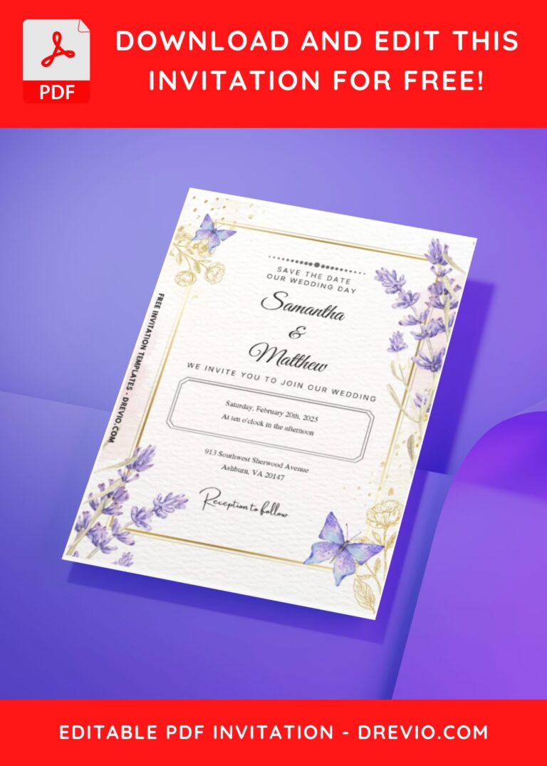 (Easily Edit PDF Invitation) Watercolor Lavender Wedding Invitation