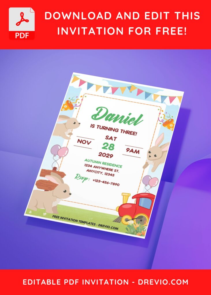 (Easily Edit PDF Invitation) Some Bunny Birthday Invitation H