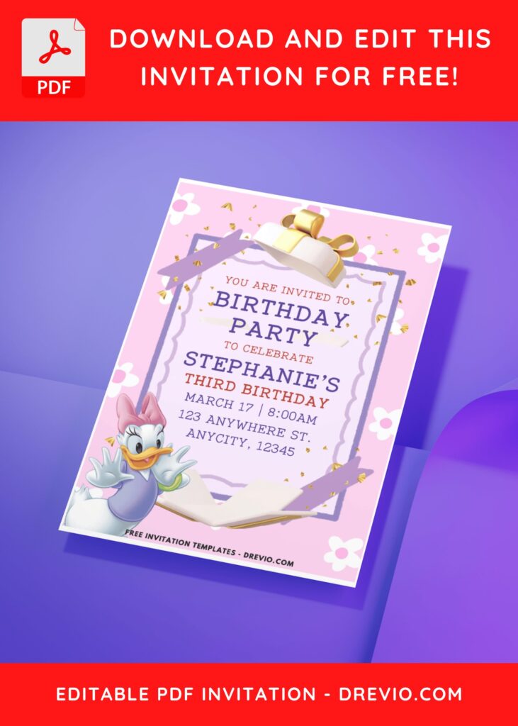 (Easily Edit PDF Invitation) Lovely Daisy Duck Birthday Invitation D