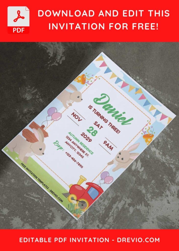 (Easily Edit PDF Invitation) Some Bunny Birthday Invitation I