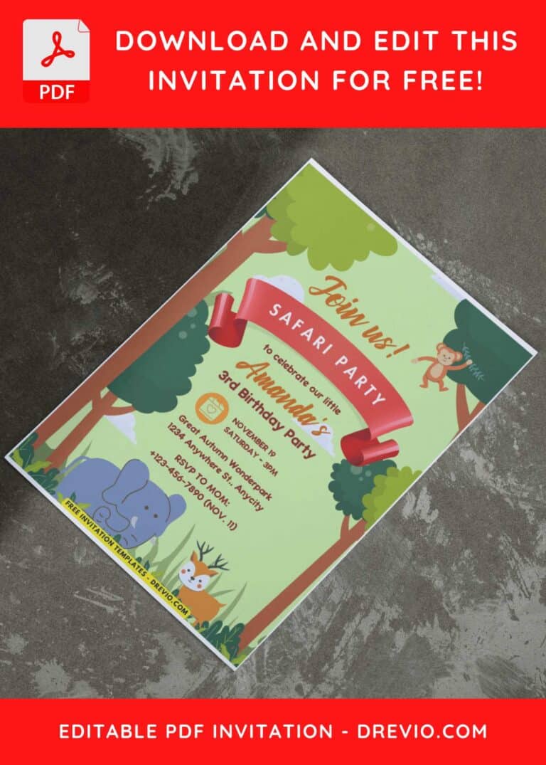 (Easily Edit PDF Invitation) Lovely Wild Animal Jungle Birthday Invitation I