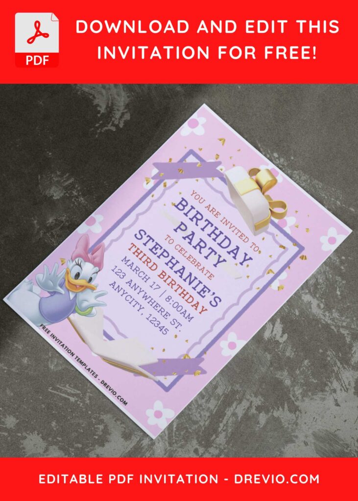 (Easily Edit PDF Invitation) Lovely Daisy Duck Birthday Invitation E