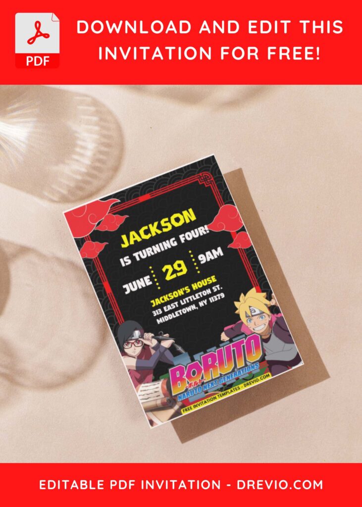 (Easily Edit PDF Invitation) Awesome Boruto Birthday Invitation