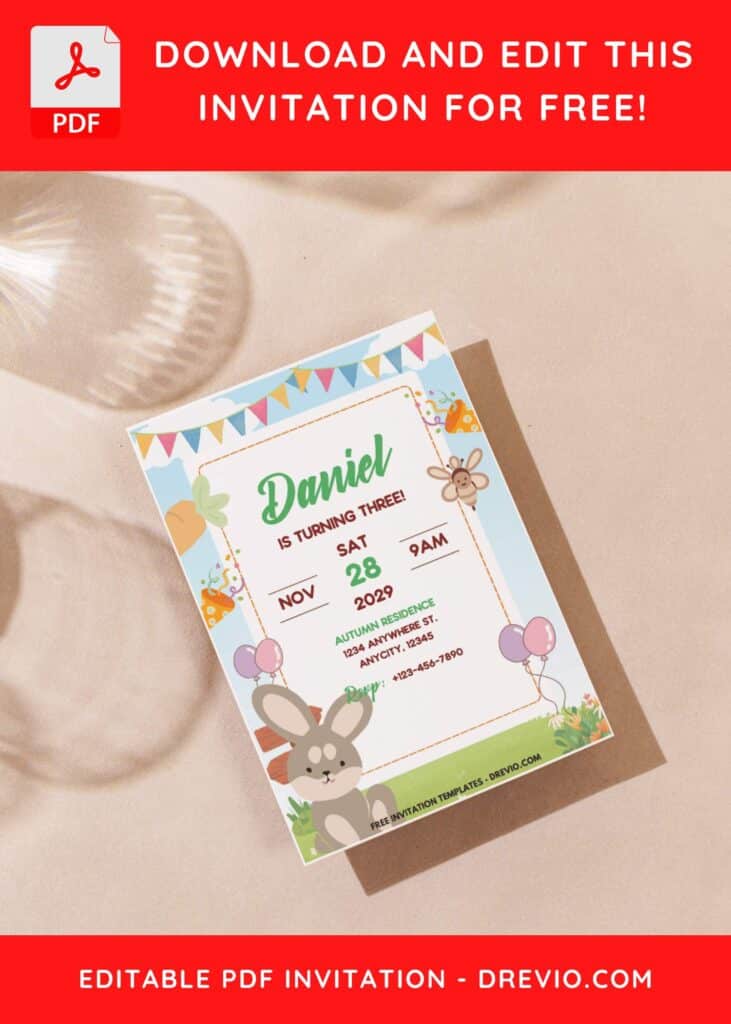 (Easily Edit PDF Invitation) Some Bunny Birthday Invitation J