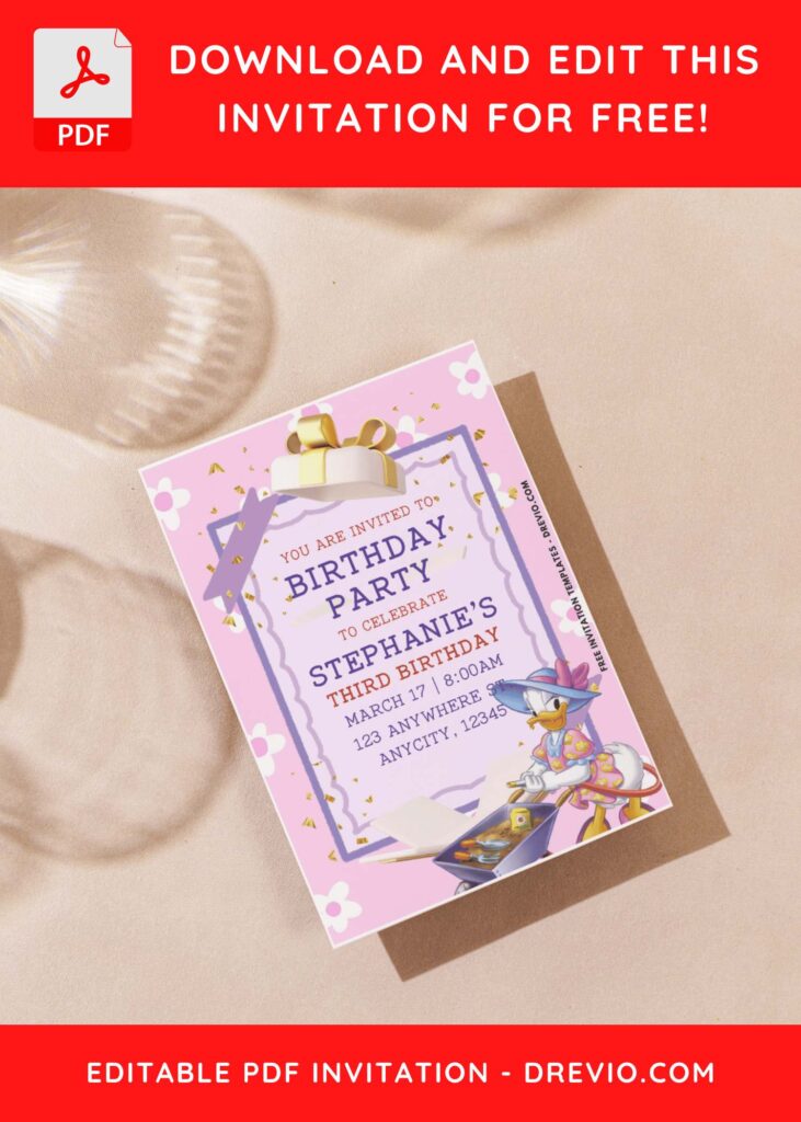 (Easily Edit PDF Invitation) Lovely Daisy Duck Birthday Invitation F