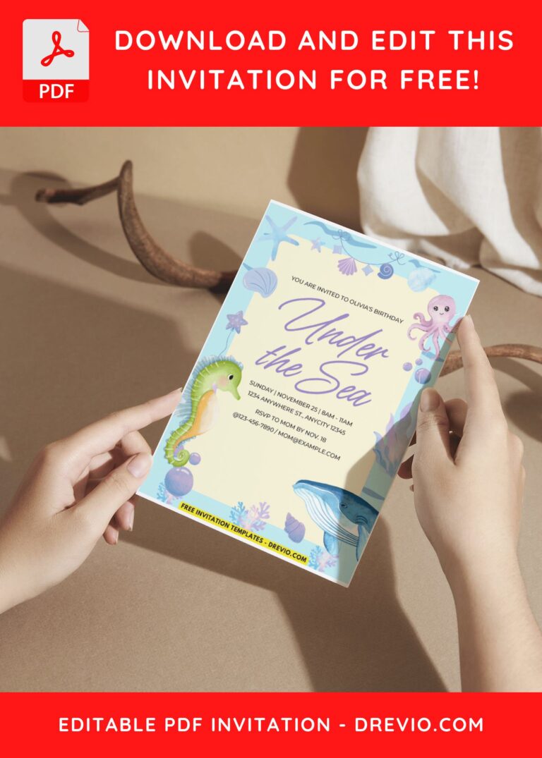 (Easily Edit PDF Invitation) Watercolor Under The Sea Birthday Invitation