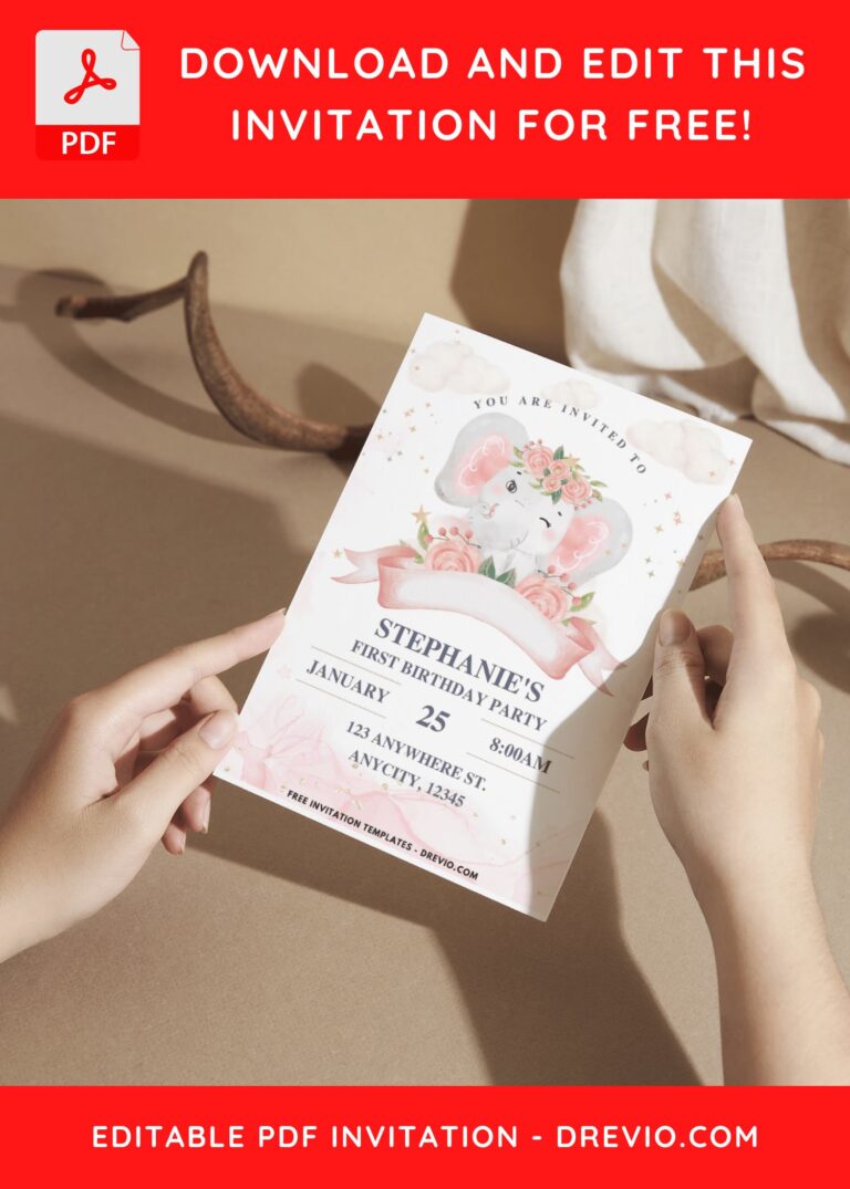 (Easily Edit PDF Invitation) Watercolor Baby Elephant Birthday Invitation