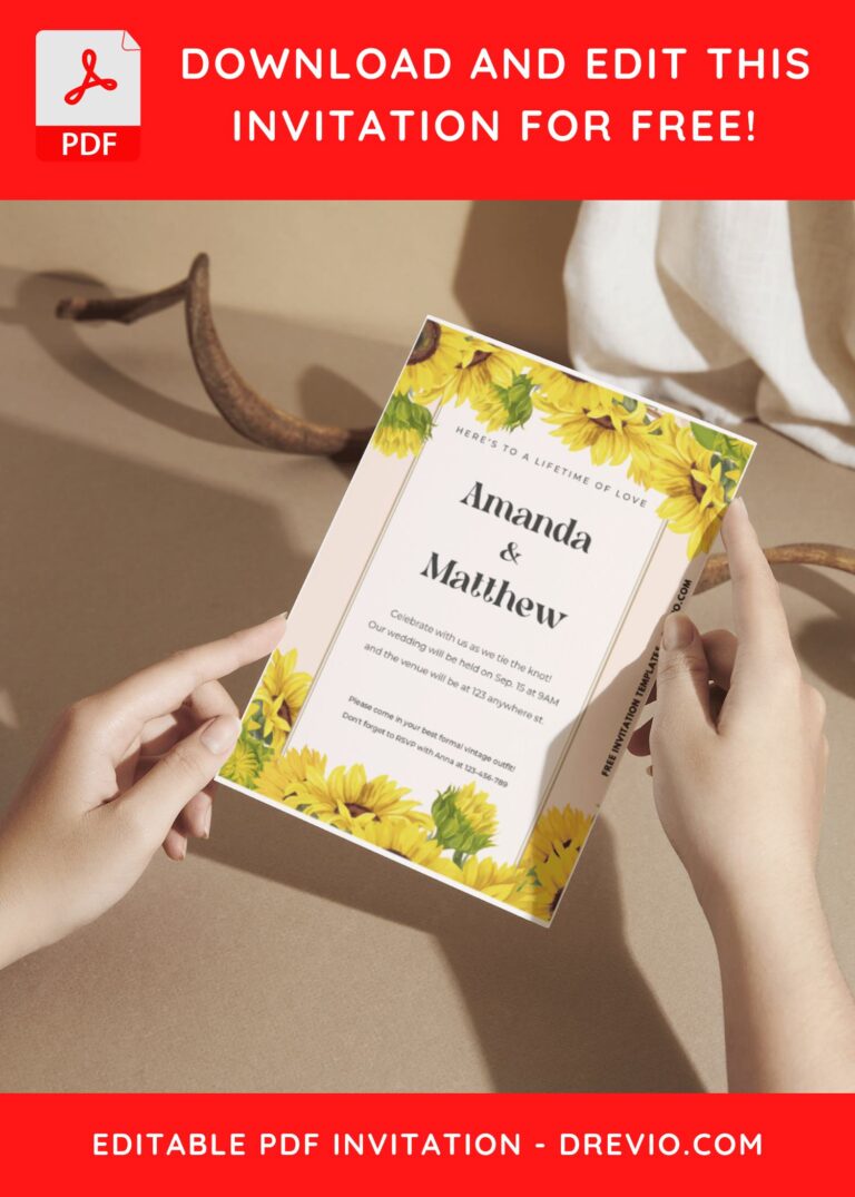(Easily Edit PDF Invitation) Bright Sunflower Wedding Invitation