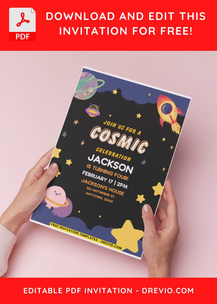 (Easily Edit PDF Invitation) Astronaut Boys Birthday Invitation