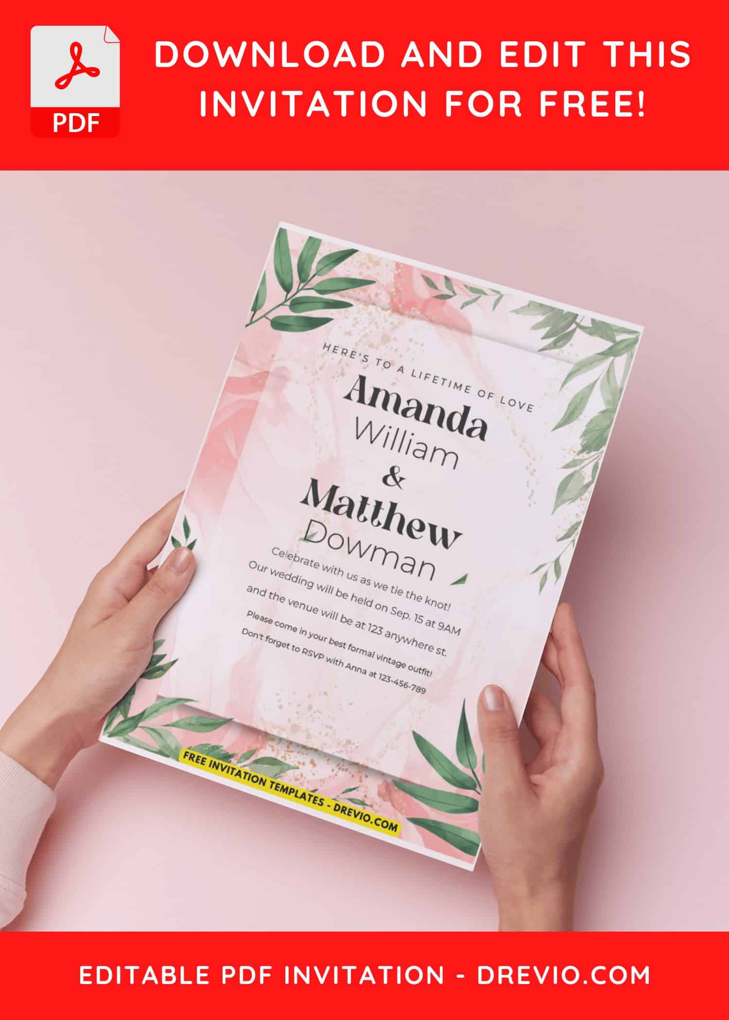 (Easily Edit PDF Invitation) Whimsical Eucalyptus Wedding Invitation