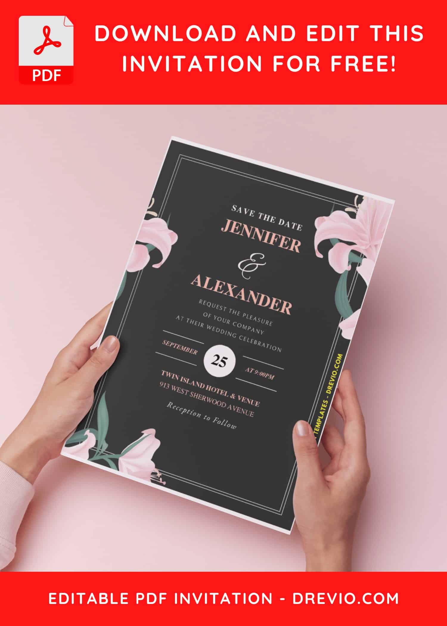 (Easily Edit PDF Invitation) Aesthetic Watercolor Lily Wedding Invitation