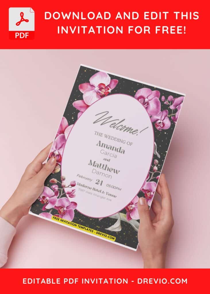 (Easily Edit PDF Invitation) Classy Spring Orchid Wedding Invitation B