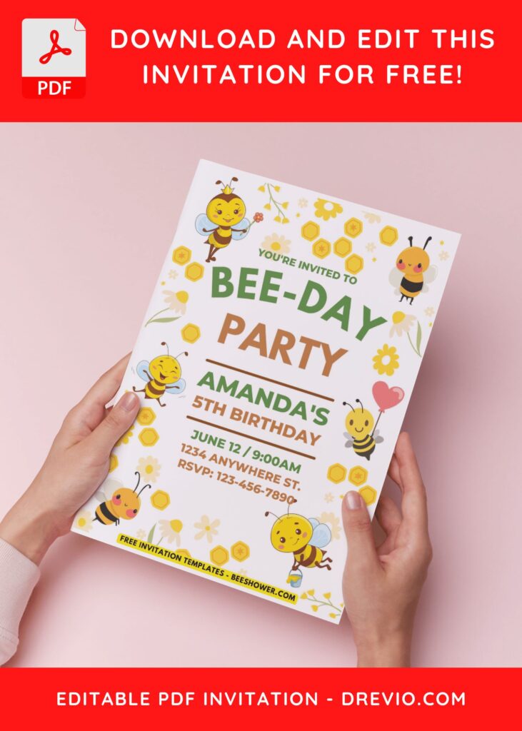 (Easily Edit PDF Invitation) Bee-Day Birthday Invitation