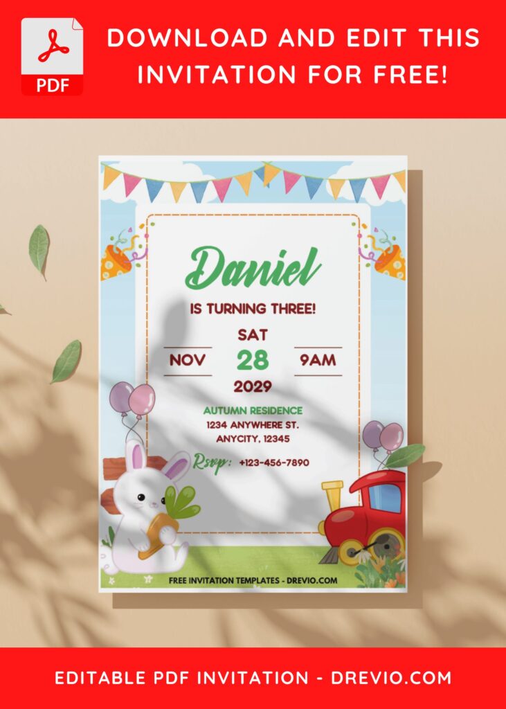 (Easily Edit PDF Invitation) Some Bunny Birthday Invitation C