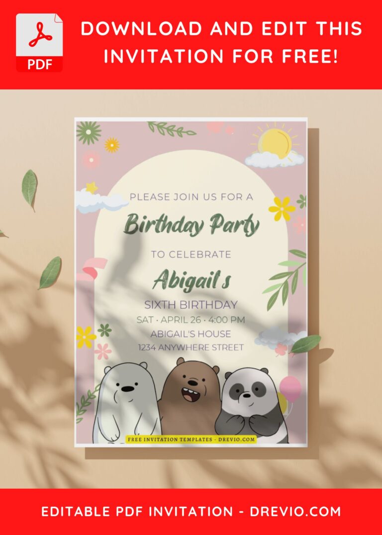 (Easily Edit PDF Invitation) We Bare Bears Birthday Invitation
