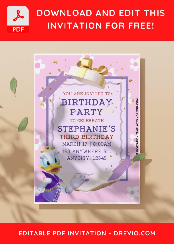 (Easily Edit PDF Invitation) Lovely Daisy Duck Birthday Invitation II